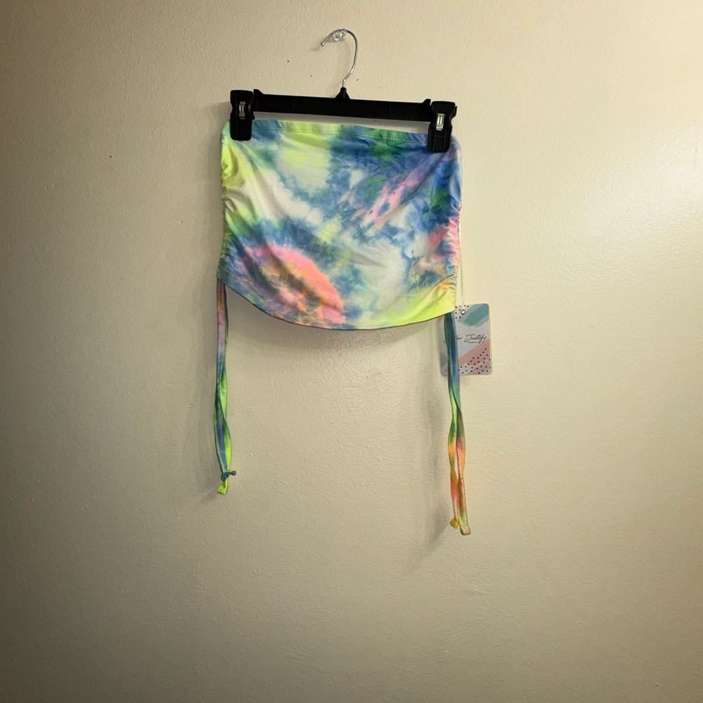 J for Justify Tie Dye Ruched Side Tie Crop‎ Top Large Y2K Festival - Picture 4 of 7